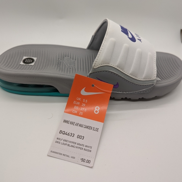 Nike Air Max Camden Slides Wolf Grey Hyper Grape White BQ4633-003 Womens Size 8 - Picture 2 of 5